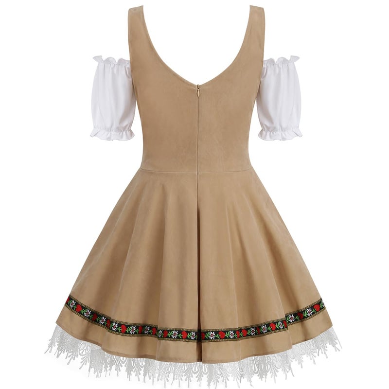 GRAJTCIN Oktoberfest Costumes Women Velvet German Bavarian Dirndl Dress Beer Maid Outfit for Halloween Carnival (L, Khaki) - Image 5